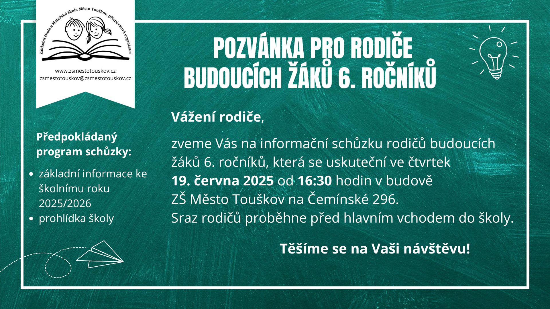 Pozvánka pro rodiče budoucích šesťáků